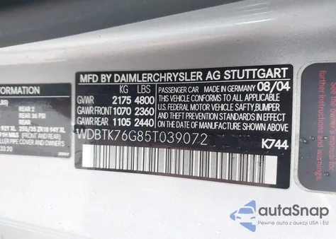 2005 Mercedes-Benz Clk 55 Amg из США, поврежденный, VIN WDBTK76G85T039072